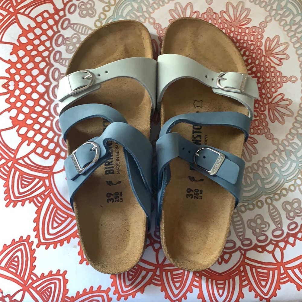 Blue leather double strap Birkenstocks- NEW 39